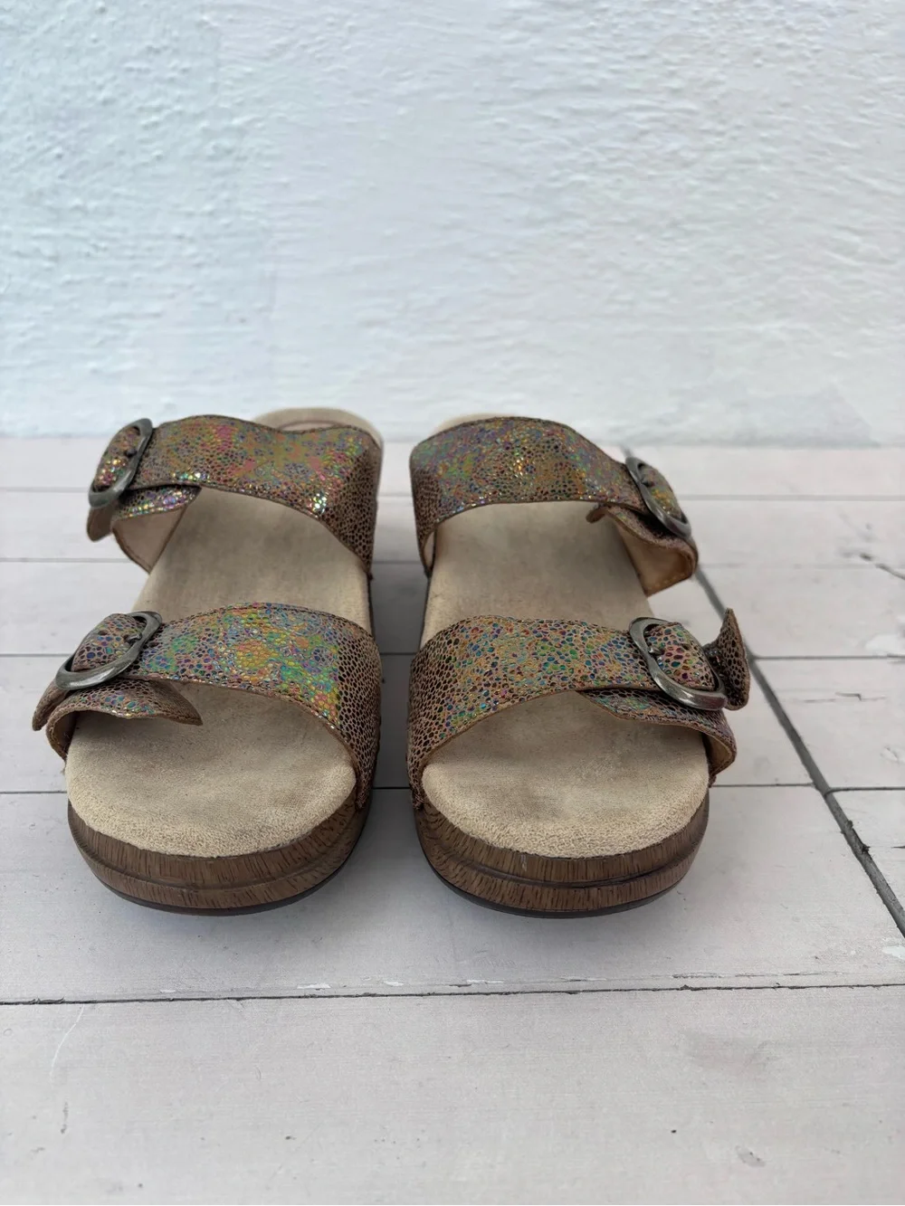 Dansko Iridescent Multi-Color Double Buckle Sandals